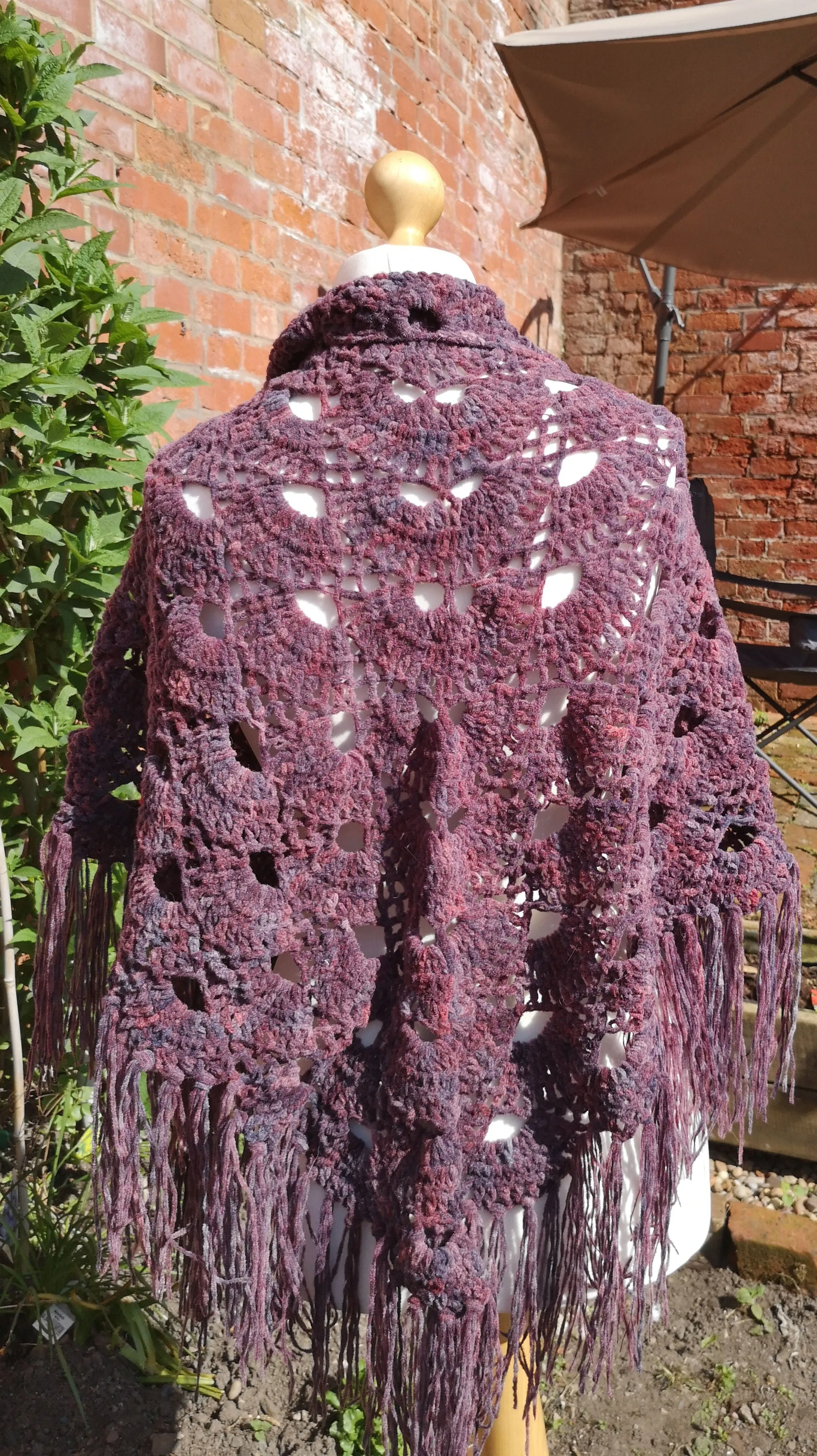 Virus shawl, soft chunky chenille yarn, amethyst shaded wrap,
