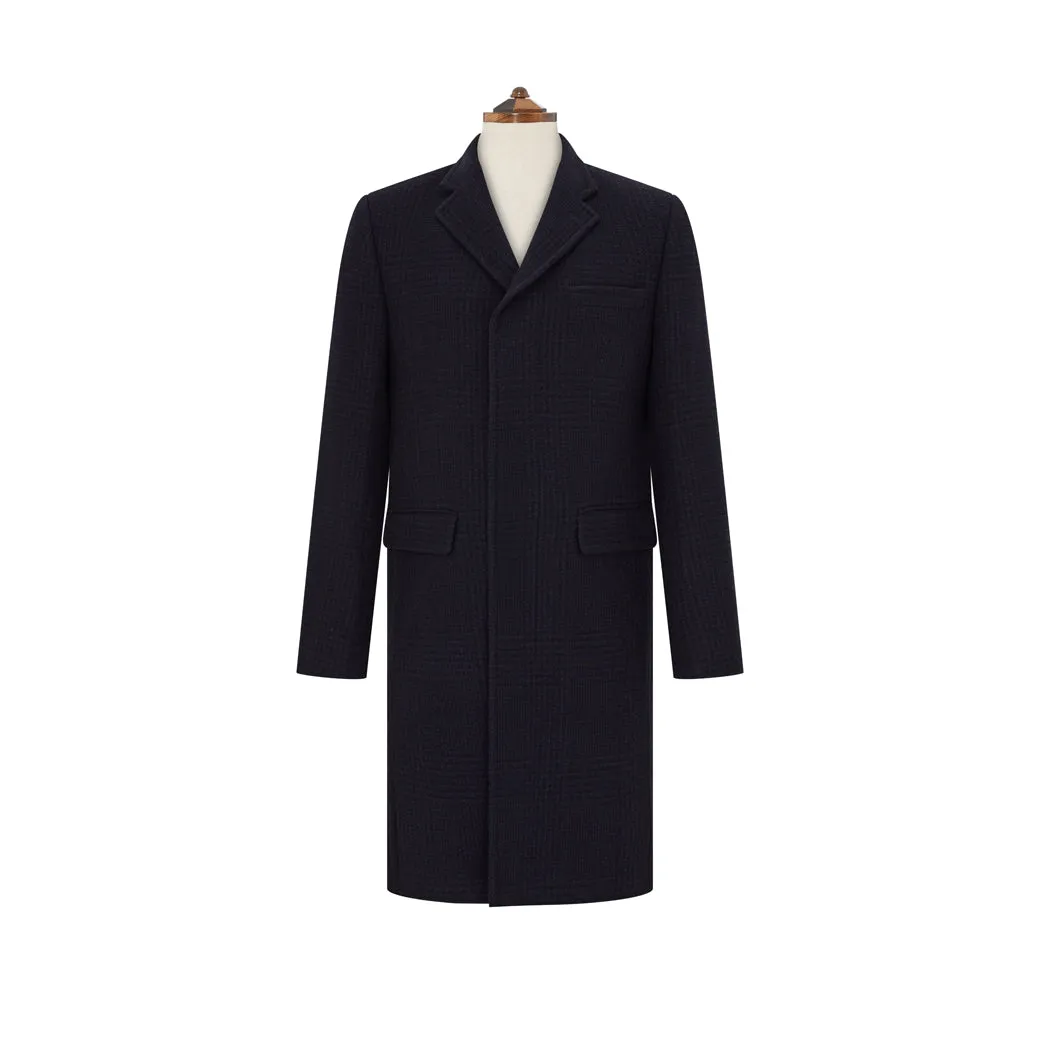 Warrington Navy Tonal Check Wool Cashmere Coat