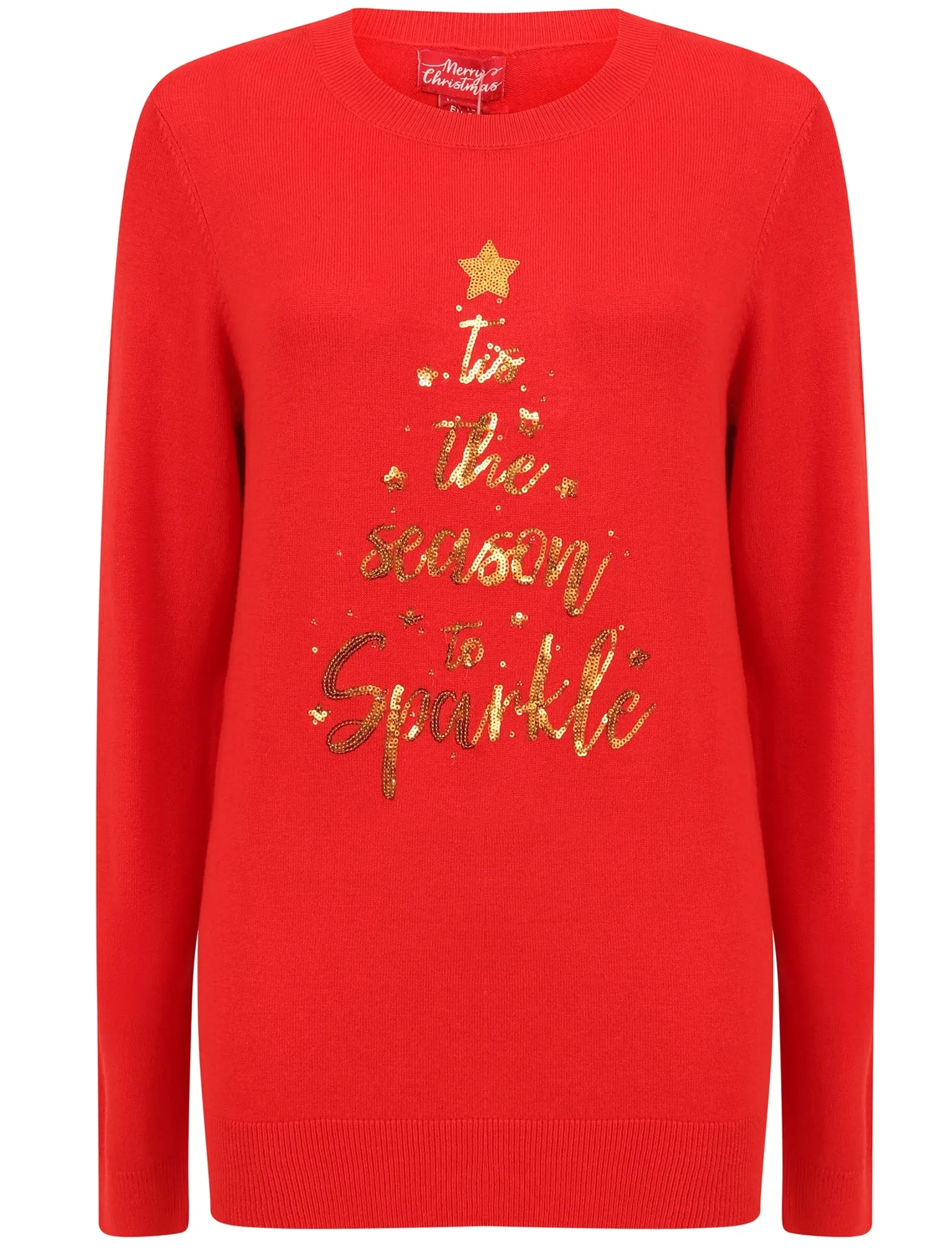 Women’s Xmas Santas Little Helper Sequin Motif Novelty Christmas Jumper in Red
