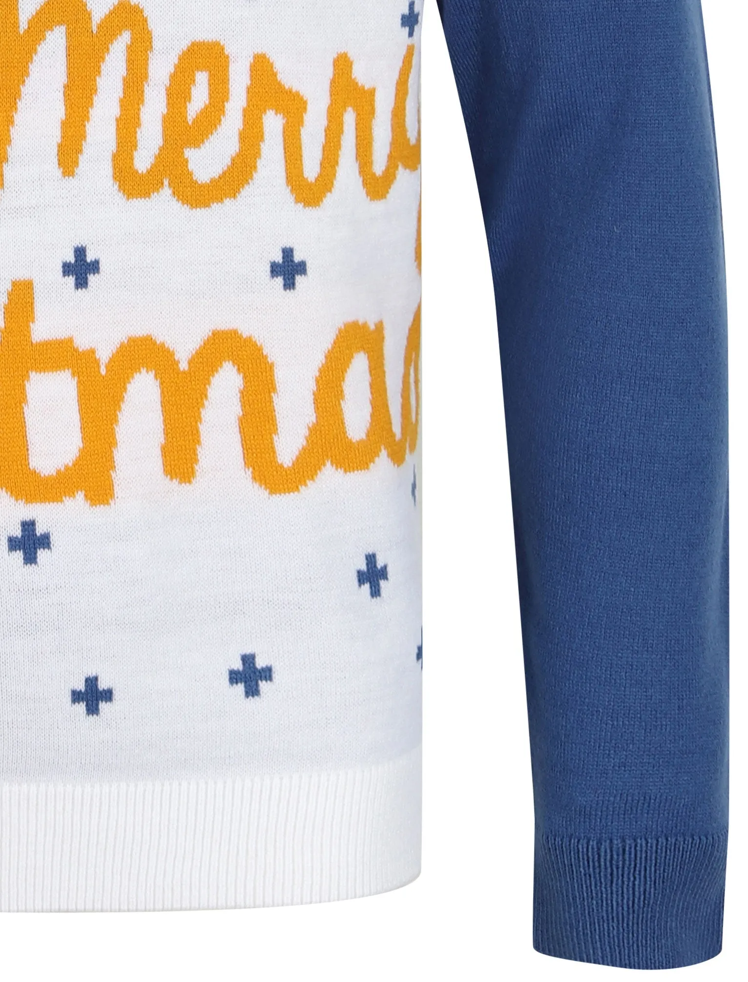 Xmas Snow Motif Novelty Christmas Jumper in Olympian Blue - Merry Christmas